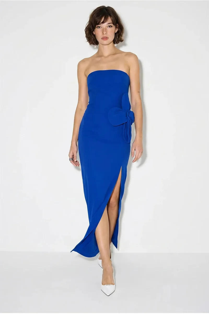 بيانكو لوتشي LUCCI Strapless Floral Maxi Dress with Bow Detail