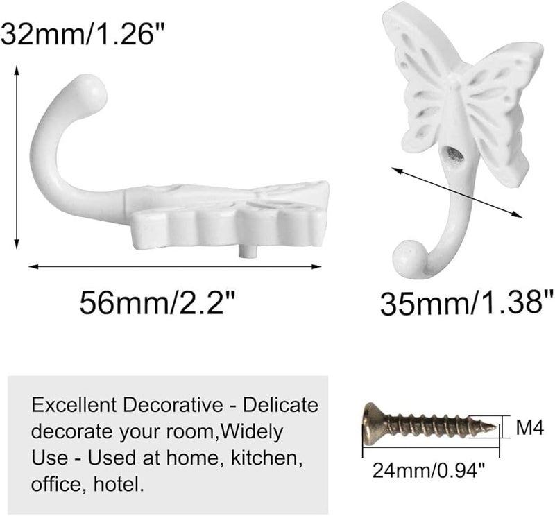 قطعتان من خطافات المعاطف الجدارية على شكل فراشة من سبيكة الزنك الأبيض مع مسامير - Image 3