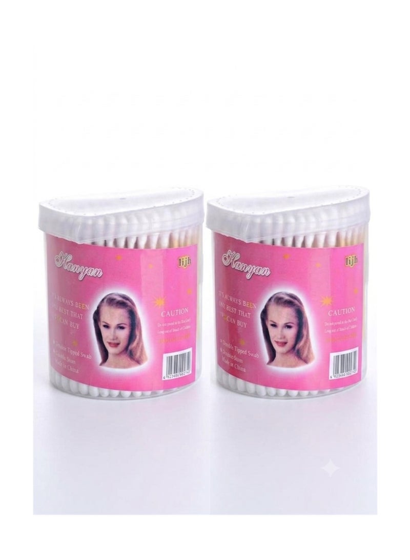 Cotton ear picks with rounded cotton tips, 2 pieces (packaging may vary)