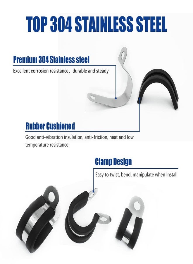 JROUTH 106PCS Cable Clamps Assortment Kit, (6-19mm)-304 Stainless Steel Rubber Coated Cushioned Insulated Pipe Clamp, Loop Clamp, Automotive Wire Clamps in 6 Sizes（1/4" 5/16" 3/8" 1/2" 5/8" 3/4"） - Image 3