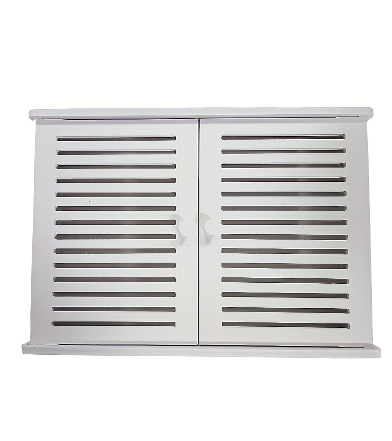 Modern White Double Door Storage Cabinet with Window and Open Shelf Space Saving Wall Mounted Durable Plastic Shelving Unit Suitable for Routers Decorative Box and Devices Indoor Outdoor Use Ideal for Office Apartment - Image 3