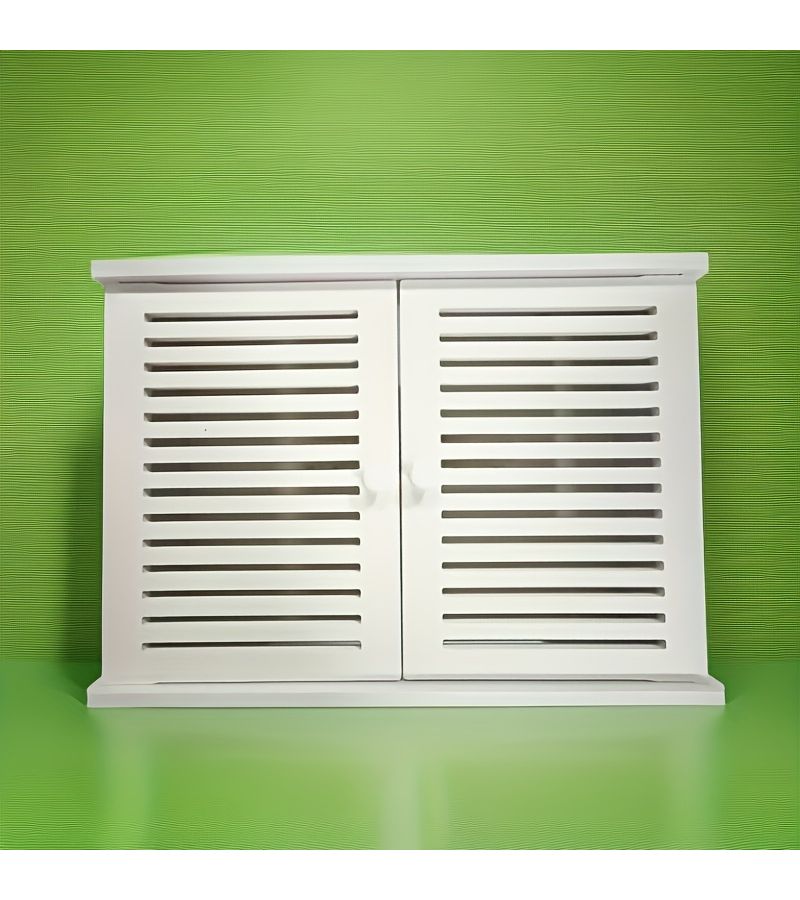 Modern White Double Door Storage Cabinet with Window and Open Shelf Space Saving Wall Mounted Durable Plastic Shelving Unit Suitable for Routers Decorative Box and Devices Indoor Outdoor Use Ideal for Office Apartment - Image 5