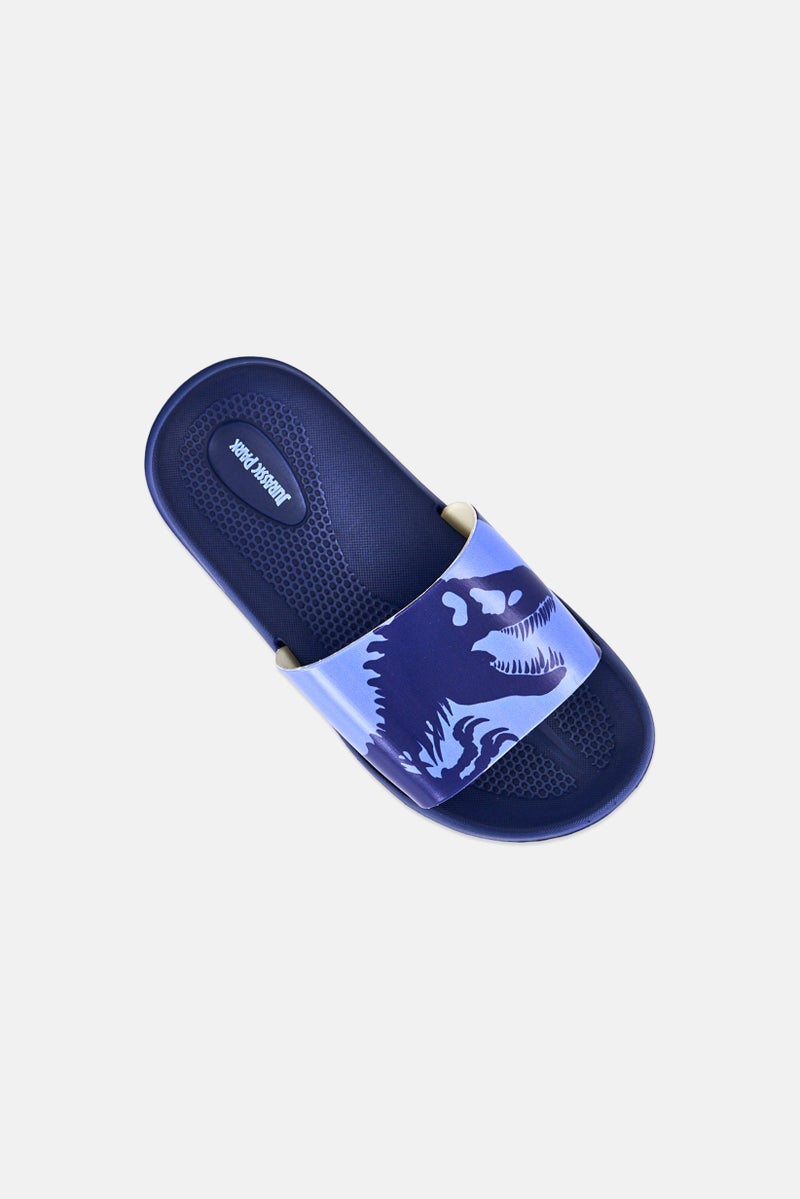 Jurassic Park Kids Boy Graphic Print Slip On Slides, Navy - Image 4