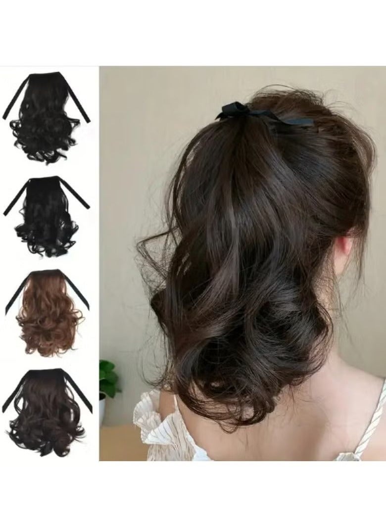 Generic Ponytail With Ribbon Ties Wrapped Around Curly Wavy Ponytail Extensions Synthetic Hair Extensions Elegant For Daily Use Hair Accessories dark brown - Image 4