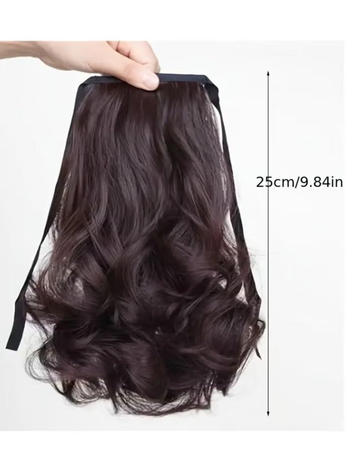 Generic Ponytail With Ribbon Ties Wrapped Around Curly Wavy Ponytail Extensions Synthetic Hair Extensions Elegant For Daily Use Hair Accessories dark brown - Image 3