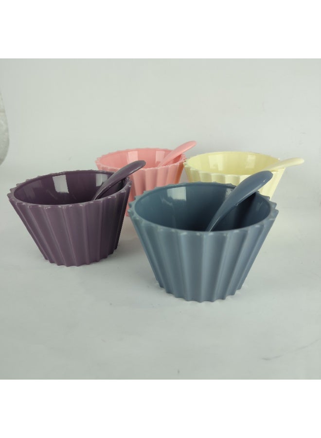 Colorful Plastic Bowl Set with Spoons – 4 Pieces, Modern Design - Image 2