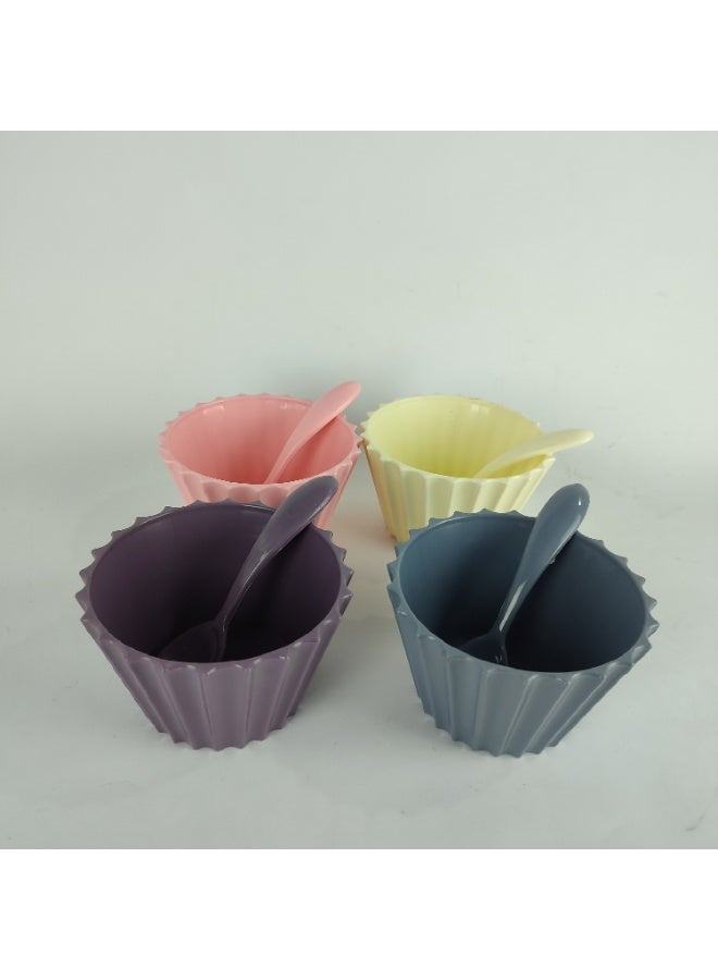 Colorful Plastic Bowl Set with Spoons – 4 Pieces, Modern Design - Image 1