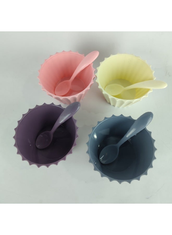 Colorful Plastic Bowl Set with Spoons – 4 Pieces, Modern Design - Image 3