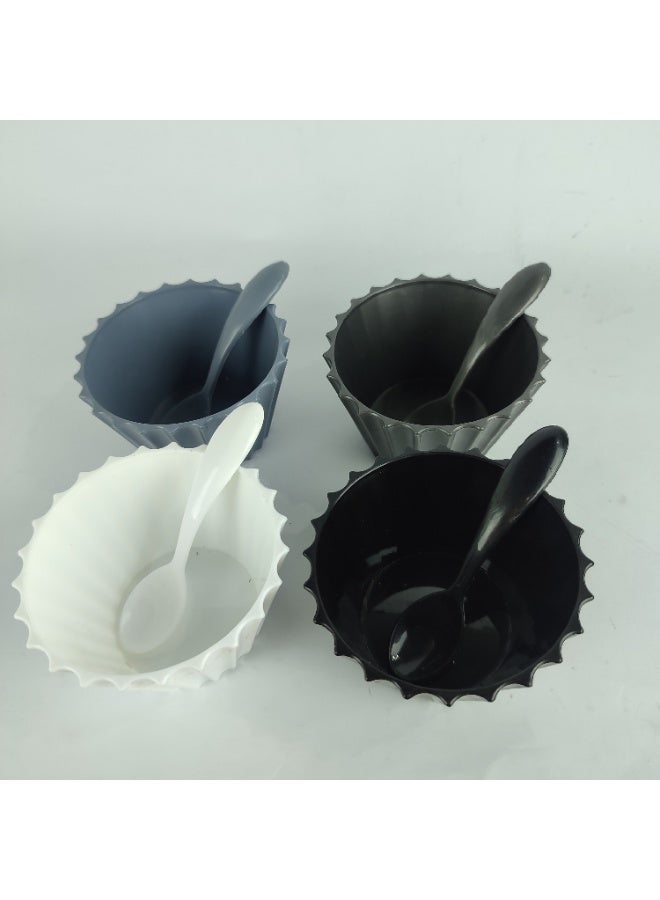 Colorful Plastic Bowl Set with Spoons – 4 Pieces, Modern Design - Image 4