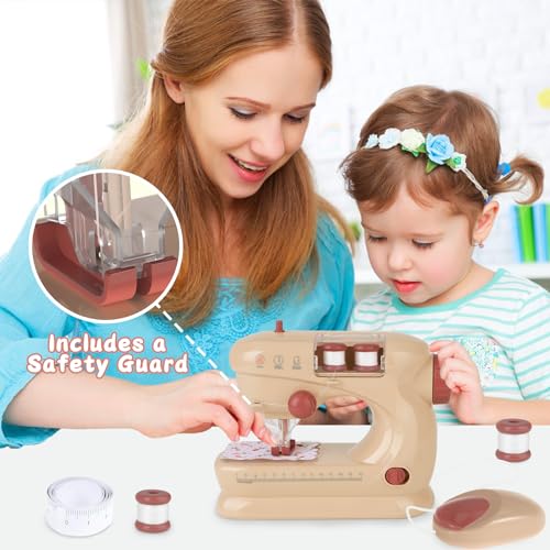 deAO Sewing Machine for BeginnersSewing Machine Toy with Lights and Music Mini Sewing Machine with Stitch Applications Sewing Kit for Kids Ages 3 Pretend Play Arts and Crafts Toys Khaki - Image 5