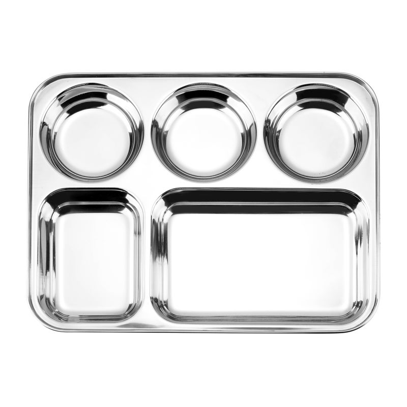 Kraft Stainless Steel 5-in-1 Serving Plate | Multi-Section Food Plate for Indian & Global Dishes | Ideal for Pav Bhaji, Rice, Salads, Pasta, Snacks & More | Durable, Rust-Free & Easy to Clean - Image 4
