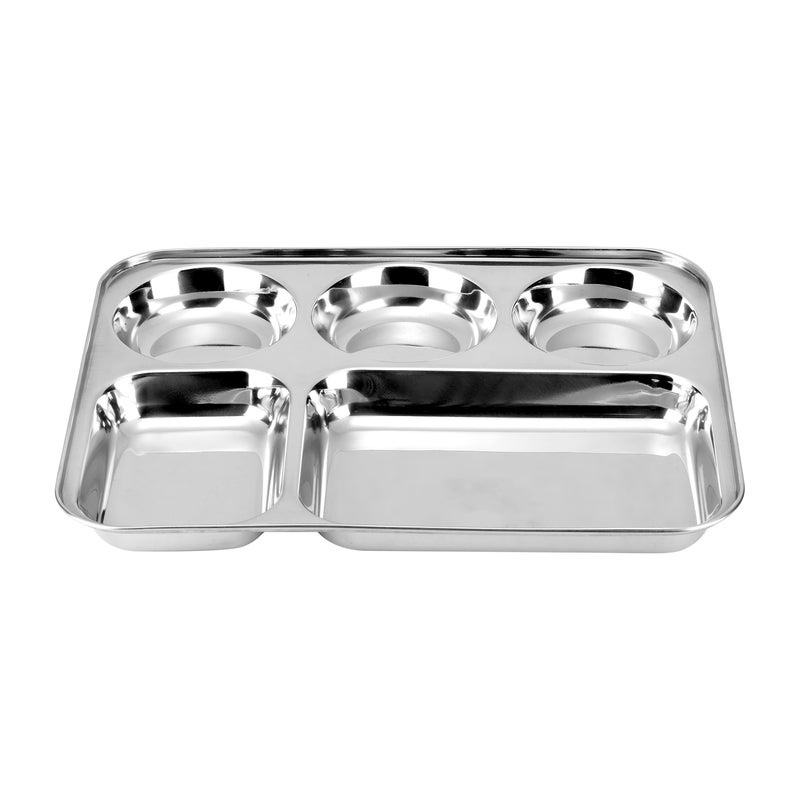 Kraft Stainless Steel 5-in-1 Serving Plate | Multi-Section Food Plate for Indian & Global Dishes | Ideal for Pav Bhaji, Rice, Salads, Pasta, Snacks & More | Durable, Rust-Free & Easy to Clean - Image 3