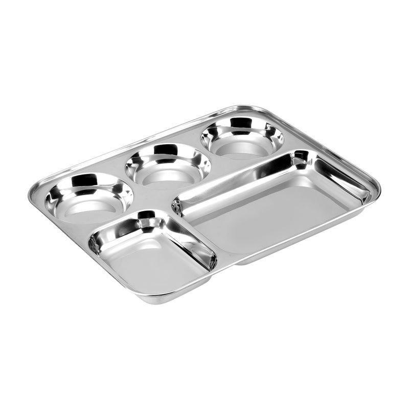 Kraft Stainless Steel 5-in-1 Serving Plate | Multi-Section Food Plate for Indian & Global Dishes | Ideal for Pav Bhaji, Rice, Salads, Pasta, Snacks & More | Durable, Rust-Free & Easy to Clean - Image 1