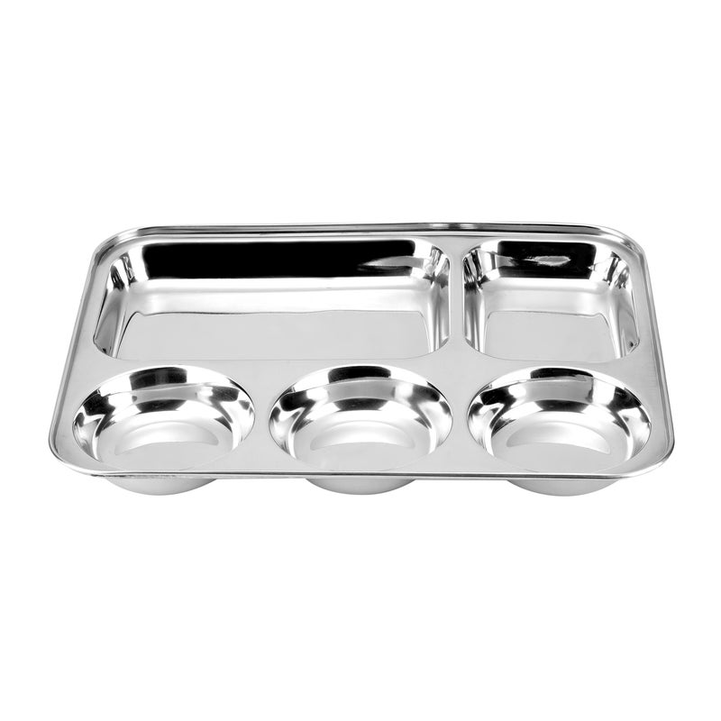 Kraft Stainless Steel 5-in-1 Serving Plate | Multi-Section Food Plate for Indian & Global Dishes | Ideal for Pav Bhaji, Rice, Salads, Pasta, Snacks & More | Durable, Rust-Free & Easy to Clean - Image 2