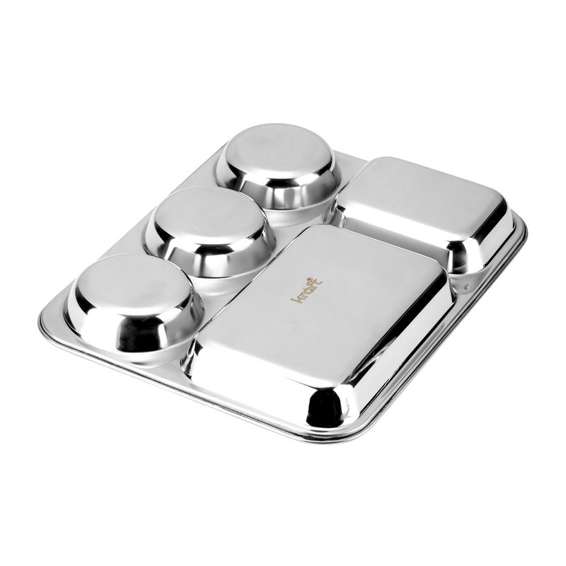 Kraft Stainless Steel 5-in-1 Serving Plate | Multi-Section Food Plate for Indian & Global Dishes | Ideal for Pav Bhaji, Rice, Salads, Pasta, Snacks & More | Durable, Rust-Free & Easy to Clean - Image 5