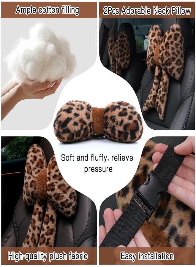 Macarrie 2 Pcs Car Neck Pillow Plush Butterfly Bow Car Headrest Pillow Comfortable Seat Neck Support Cute Head Rest Accessories for Driving Travel Driver Chair Girl Style Interior Decor (Leopard) - Image 4