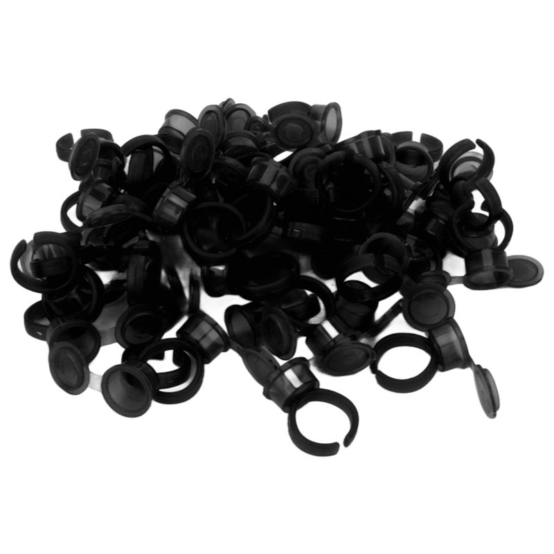 Microblading Pigment Cups Black Adjustable Elastic Ring With Sealing Cover - Reusable Storage Tattoo Ink Cups for Microblading Artists Eyebrow Tattooing Tattoo Eyeliner - Image 2