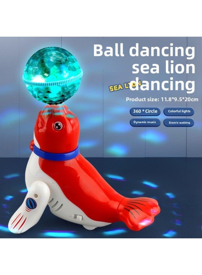 Children's Electric Puppy Kids Sing And Dance Top Ball Spin Baby Toys Boys Girls Music Stunt Dog-Color:Electric Stunt Ball Sea Lion [red]-Proportion:Battery Version: Free Ordinary Battery + Screwdriver  - Image 1