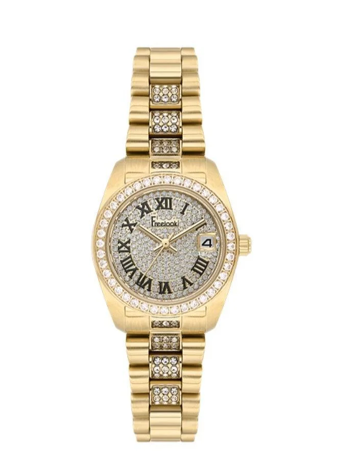 Freelook Paris Freelook - Charmant Women's Watch | Steel Case | Stainless Steel Band | Gold & Round Dial | Analog | Quartz | Mineral Glass | Premium Luxury Watch | Ideal Gift | Water Resistant 30 Meters