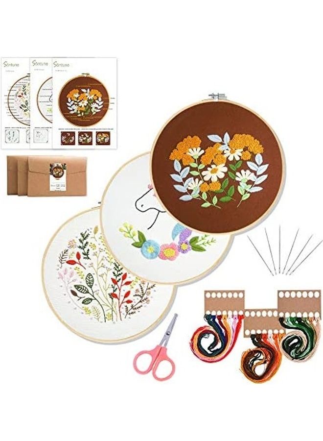 NIBEMINENT 3-Set Embroidery Starter Kit with Pattern