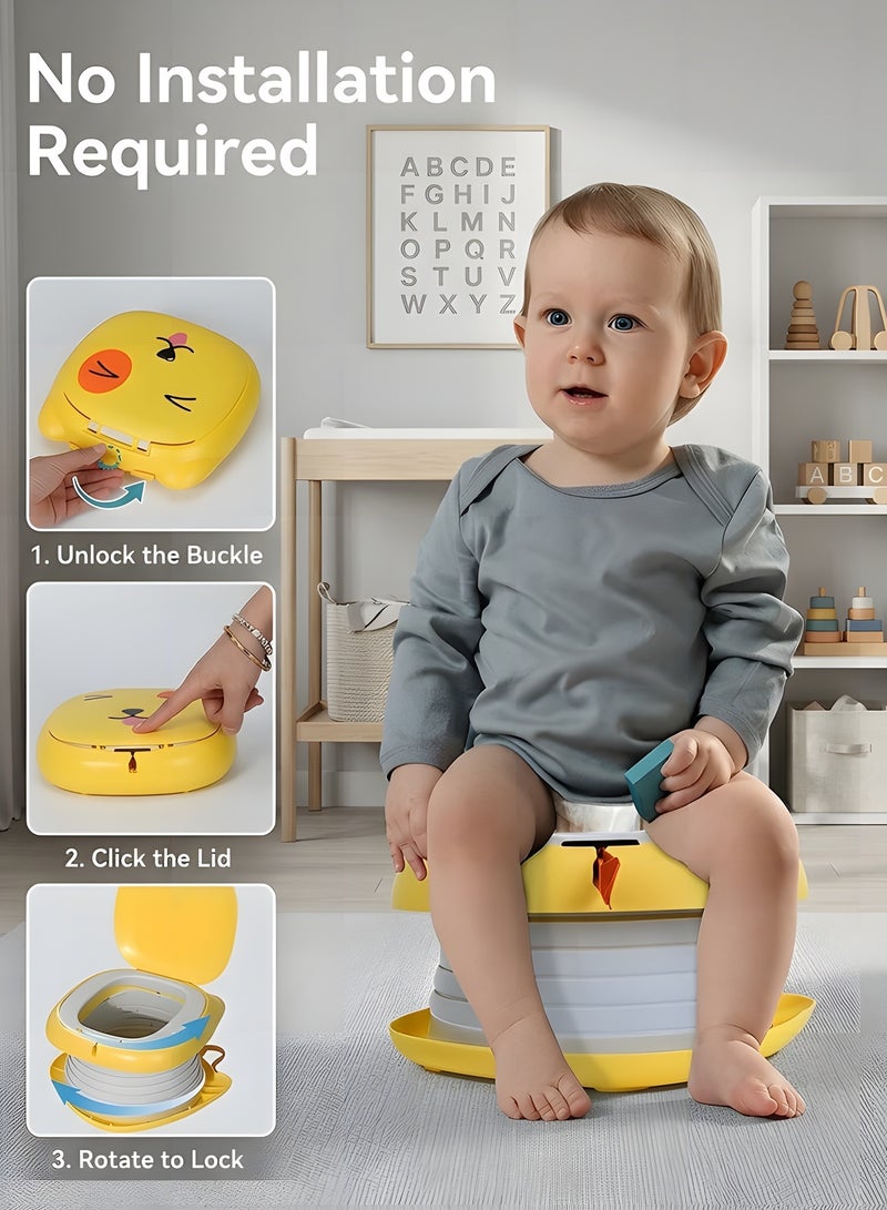 Beauenty Portable Potty for Kids Foldable Travel Toilet Training Seat,Potty Training Toilet for Toddler Boys and Girls with Storage Bag,Potty Training Toilet for Car,Camping,Outdoor,Indoor(Yellow) - Image 3