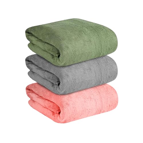 MAXOSHINE Microfiber Towels for Bath Large Size-Super Soft Coral Fleece Bathing Towel Hook Quick Dry Super Absorbent-Bath Towel for Men and Women-70x140 cm, 350 GSM, Pack of 3 - Image 1