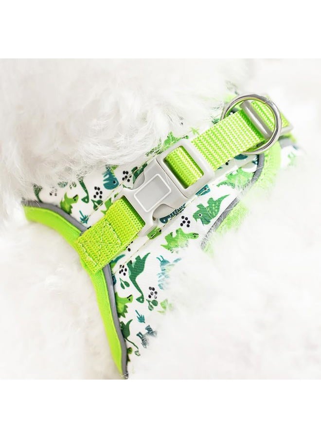 Flymind Step in Dog Harness and Leash Set, Flower Adjustable Easy Walk Puppy Harnesses, Soft Mesh Pet Vest Harness Small Size Dog Adjustable No Pull Dog Harness for Small Medium Dogs(Dinosaur1, XXS) - Image 2
