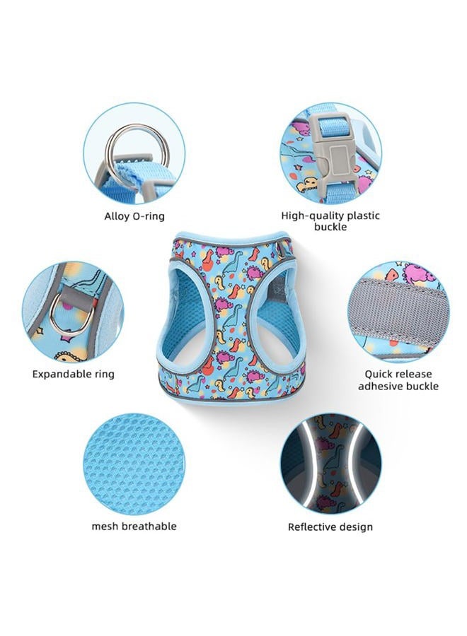 Flymind Step in Dog Harness and Leash Set, Flower Adjustable Easy Walk Puppy Harnesses, Soft Mesh Pet Vest Harness Small Size Dog Adjustable No Pull Dog Harness for Small Medium Dogs(Dinosaur1, XXS) - Image 4