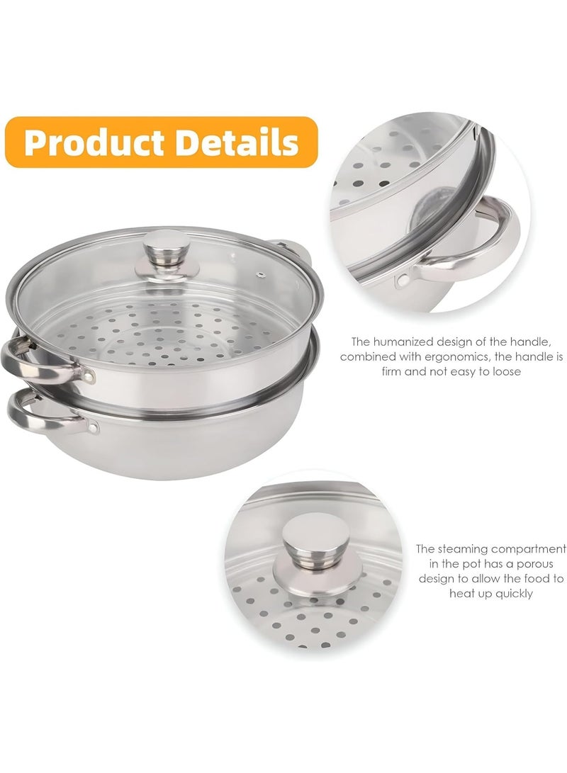 Stainless Steel Steamer Pot 2 Tier 28 Cm With Glass Lid Vegetable Cooker Multi Use Pasta Strainer Durable Rust Resistant Easy Clean - Image 3