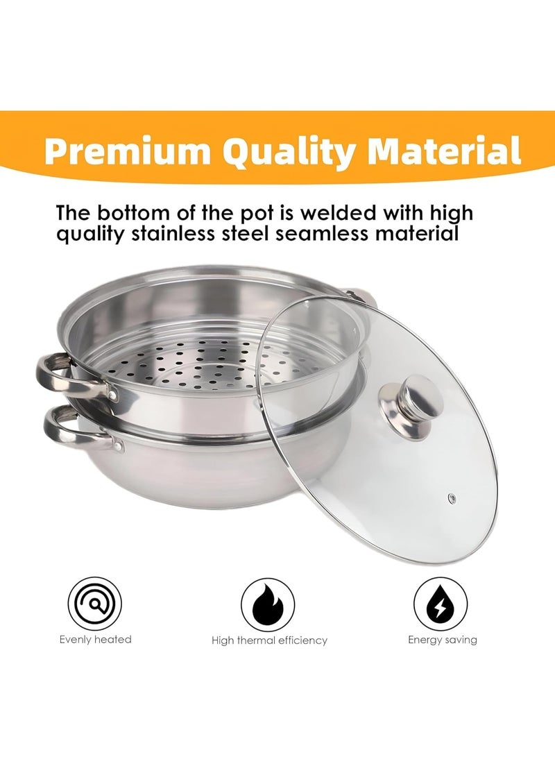 Stainless Steel Steamer Pot 2 Tier 28 Cm With Glass Lid Vegetable Cooker Multi Use Pasta Strainer Durable Rust Resistant Easy Clean - Image 2