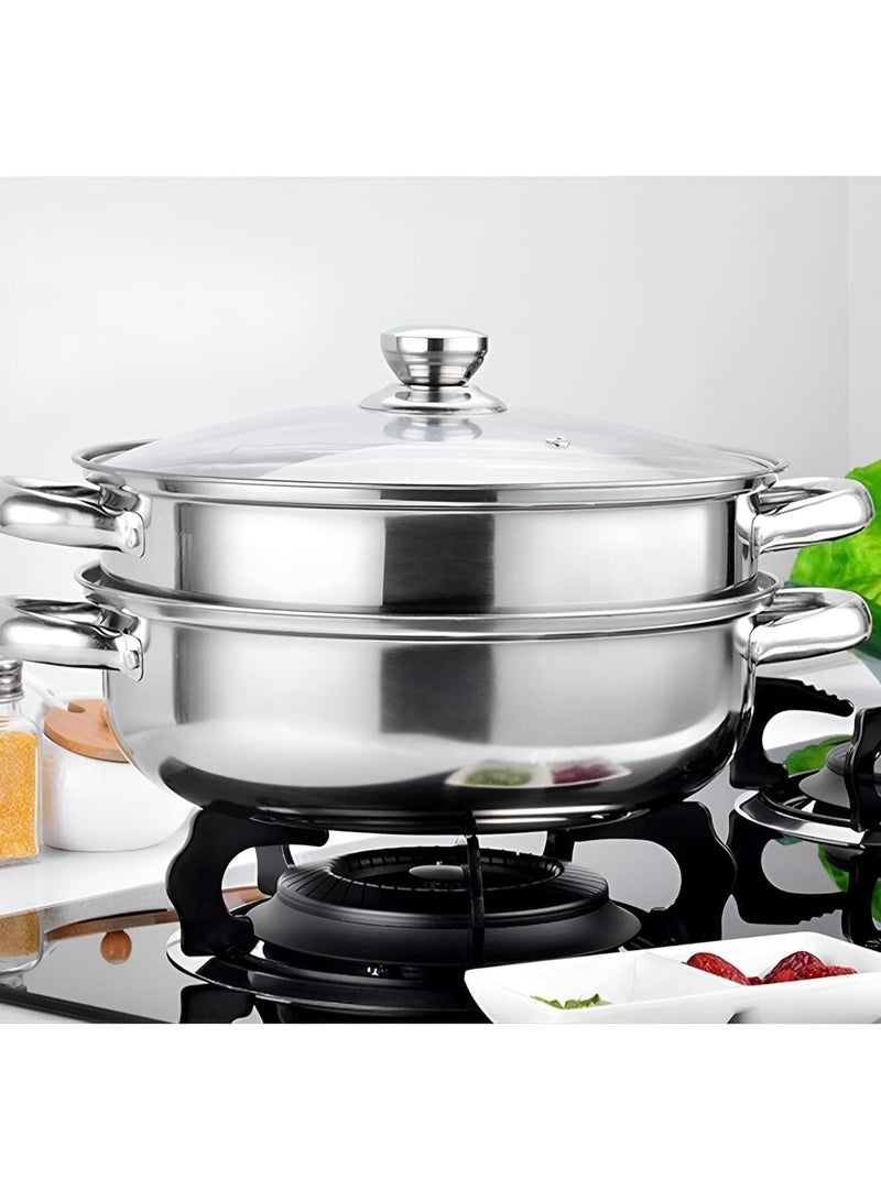 Stainless Steel Steamer Pot 2 Tier 28 Cm With Glass Lid Vegetable Cooker Multi Use Pasta Strainer Durable Rust Resistant Easy Clean - Image 4