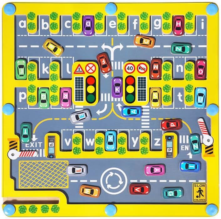EDUTREE Montessori Magnetic Alphabet Maze for Toddlers – Wooden ABC Learning Puzzle with Cars & Traffic Theme, Fine Motor Skill Travel Toy for Boys Girls Ages 3 4 5 - Image 1