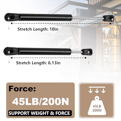Dekalaii Gas Struts 10In 45Lbs/200N Prop Shock Lift Springs Rod Struts for Truck Cap Camper Shell Tonneau Cover Lift Support Pickup Large Outdoor Box Lid Trap Door Truck Toolbox Lid RV Door, 2 Pcs - Image 4