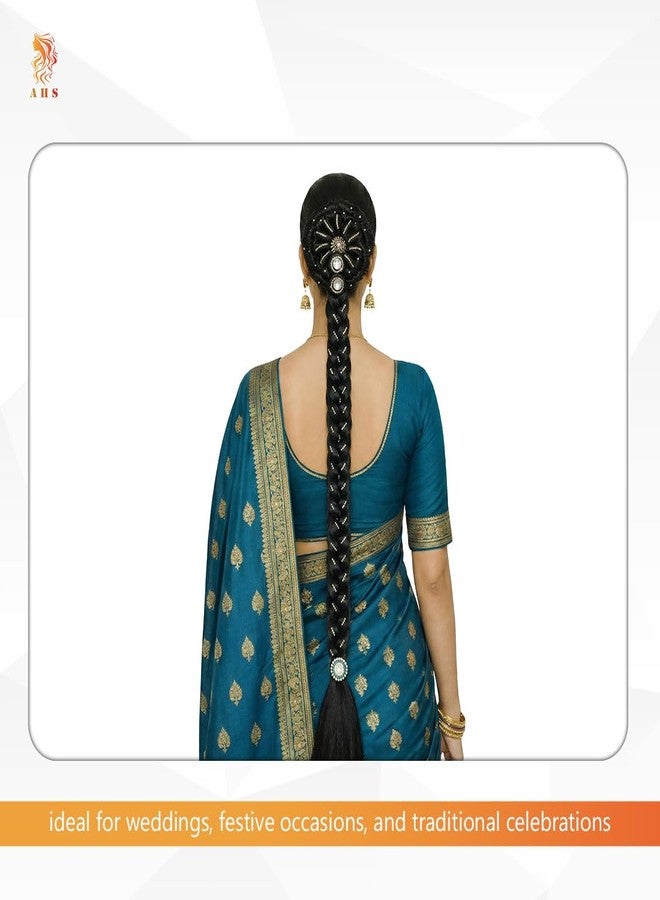AHS Juda Choti Hair Accessories for Women & Girls | Long Synthetic Hair Braid with Stone Work | Designer Bridal Wedding & Festive Hair Extension | Black - Image 4