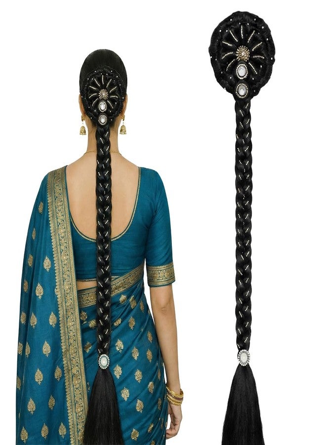 AHS Juda Choti Hair Accessories for Women & Girls | Long Synthetic Hair Braid with Stone Work | Designer Bridal Wedding & Festive Hair Extension | Black - Image 1