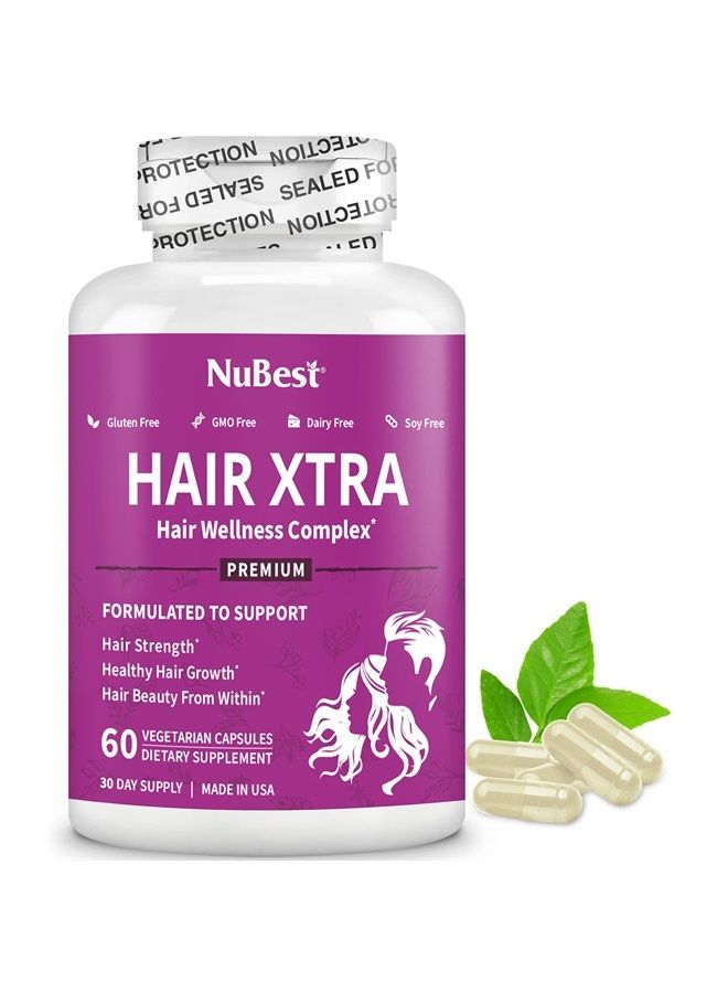 NuBest Hair Xtra - Advanced Hair Growth Vitamins - With Biotin, Zinc, MSM, B Vitamins, Choline & More - Supports Healthy Hair Growth, Volume & Strength - For Men & Women - 60 Capsules | 1 Month Supply