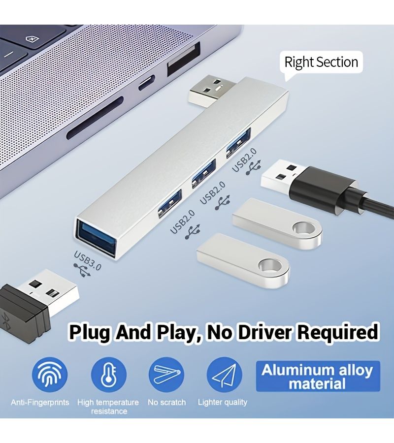 موصل USB 3.0 فضي مدمج مع تصميم موفر للمساحة، مناسب للكمبيوتر والتابلت ولوحة المفاتيح والفأرة. - Image 3