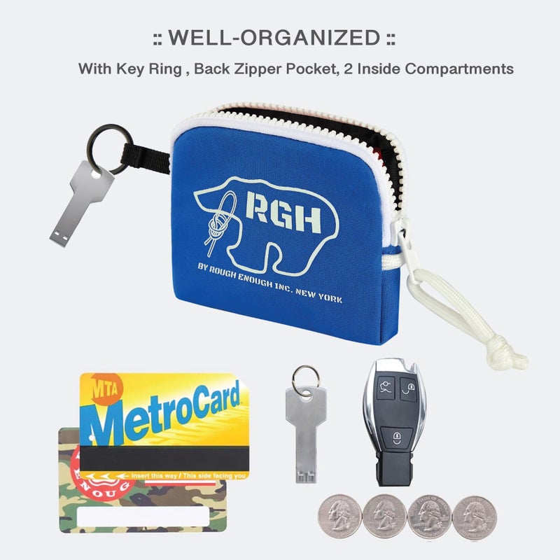 RE ROUGH ENOUGH Rough Enough Small Coin Purse Keychain Wallet Waxed Canvas Card Holder for Kids Preppy Teen Boys Blue - Image 2