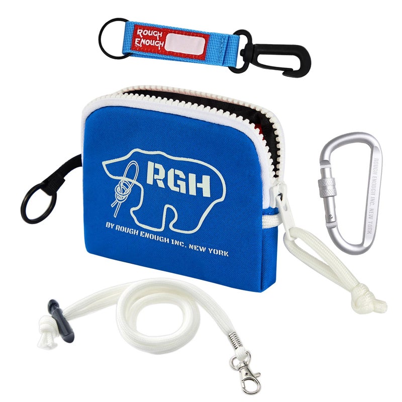 RE ROUGH ENOUGH Rough Enough Small Coin Purse Keychain Wallet Waxed Canvas Card Holder for Kids Preppy Teen Boys Blue - Image 1