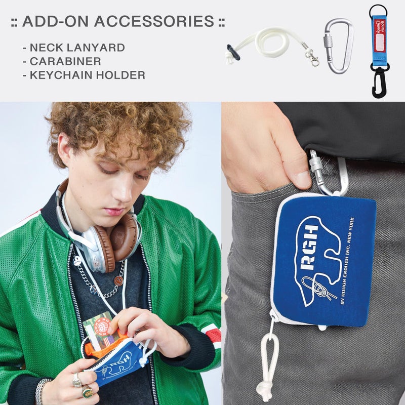 RE ROUGH ENOUGH Rough Enough Small Coin Purse Keychain Wallet Waxed Canvas Card Holder for Kids Preppy Teen Boys Blue - Image 3