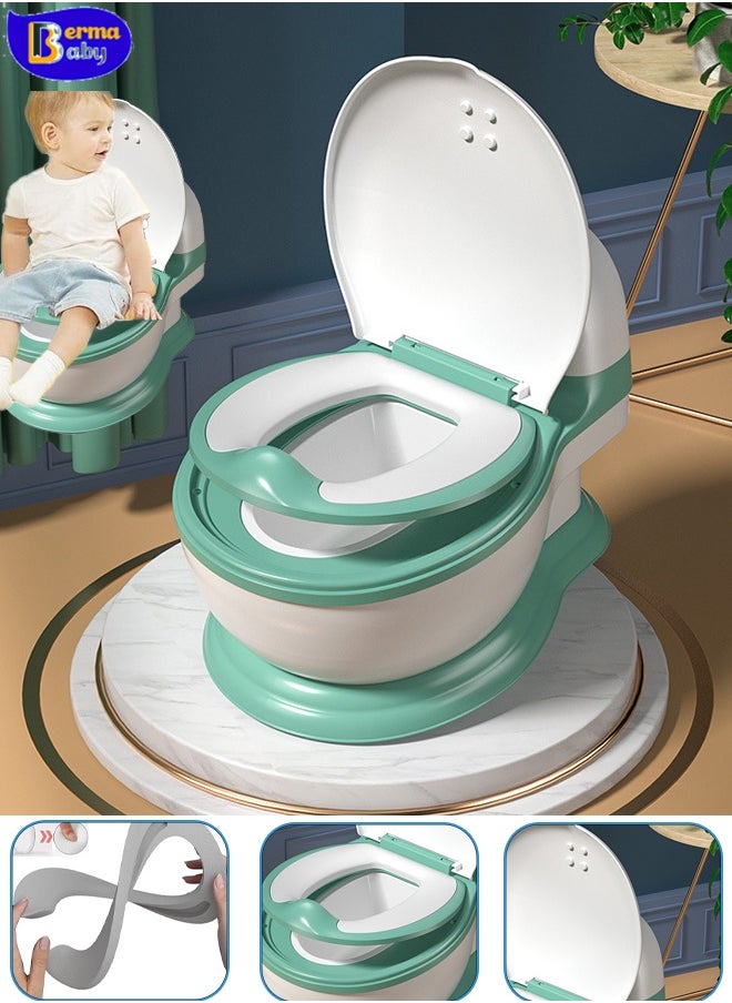Berma Baby Potty Training Toilet, Realistic Potty Training Seat with Storage Bag, Toddler Potty Chair, Children's Toilet Seat with Soft Seat, Toilet Paper Holder and Splash Guard, Non-slip, Suitable for Boys and Girls (green)  - Image 1