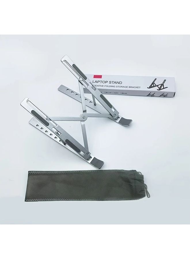 Foldable Silvery Metal Laptop Stand Portable Cooling Lift Desktop Tablet Holder - Image 1
