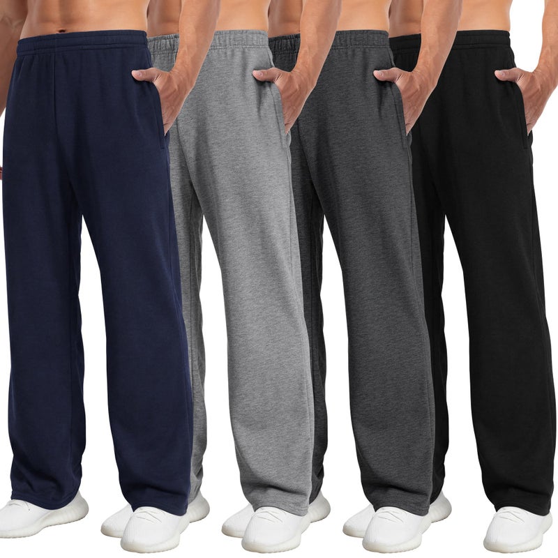 Aocku 4 Pack Mens Sweatpants Athletic Joggers Mens Workout Open Bottom Lightweight Sweat Pants with Pockets Color A, L - Image 1