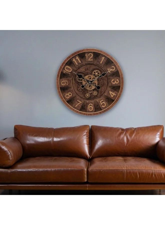 DANUBE HOME Danube Home Sansa Pp Gear Bare Wall Clock - 40X40X7 Cm Stylish Brown Wall Decor For Home Decoration Modern Plastic & Paper Design Perfect For Living Room & Office Decorative Home Accessories