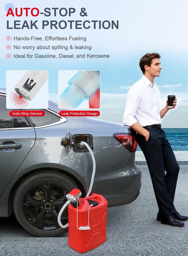 SKYJDM Fuel Transfer Pump 3.2 GPM, USB Type-C & AA Battery Powered, 51" Hose Portable Liquid Pump with Auto-stop Sensor & 4 Tank Adapters,Fast & Safe for Gasoline & Diesel Oil (Red) - Image 5