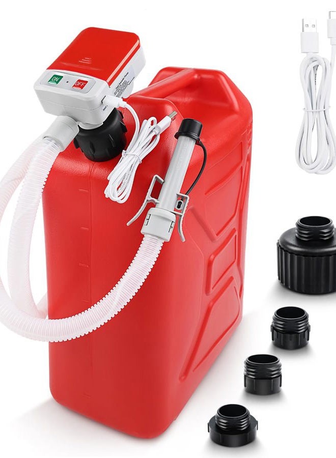SKYJDM Fuel Transfer Pump 3.2 GPM, USB Type-C & AA Battery Powered, 51" Hose Portable Liquid Pump with Auto-stop Sensor & 4 Tank Adapters,Fast & Safe for Gasoline & Diesel Oil (Red) - Image 1