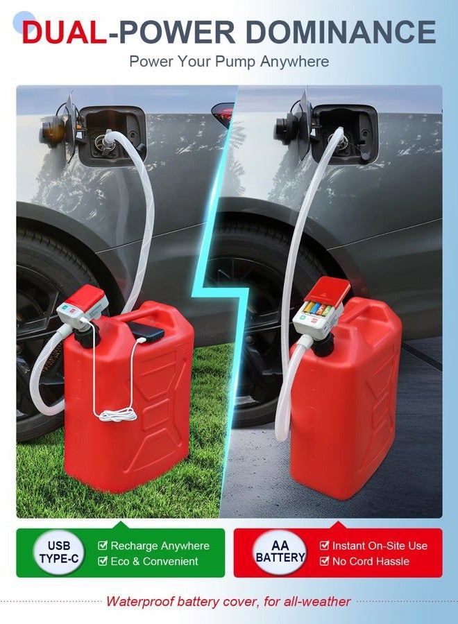 SKYJDM Fuel Transfer Pump 3.2 GPM, USB Type-C & AA Battery Powered, 51" Hose Portable Liquid Pump with Auto-stop Sensor & 4 Tank Adapters,Fast & Safe for Gasoline & Diesel Oil (Red) - Image 2