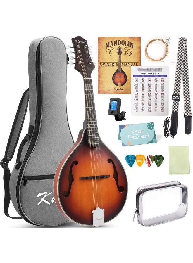 Kmise Mandolin Musical Instrument A Style, Acoustic Mandolins Instrument Kit 8 String for Professional Beginners Adults Teens Youth Kids (A Style Acoustic Brown Sunset, 8 String) - Image 1