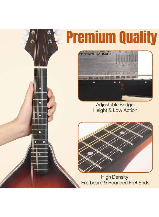 Kmise Mandolin Musical Instrument A Style, Acoustic Mandolins Instrument Kit 8 String for Professional Beginners Adults Teens Youth Kids (A Style Acoustic Brown Sunset, 8 String) - Image 4
