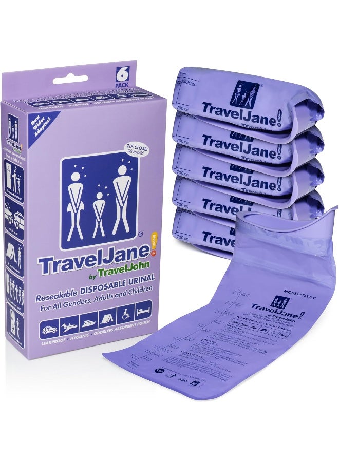 TravelJohn TravelJane Resealable Disposable Urinal (TJ1T-C) - 6 Pack for All Genders, Adults, and Children - Image 1